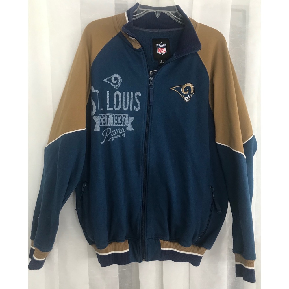 NFL St‎ Louis Rams Full Zip Track Jacket Mens Large Blue Gold Raglan Fleece